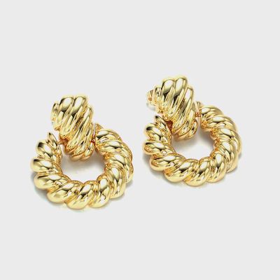 Gold Twist Crossiant Open Drop Stud Earring