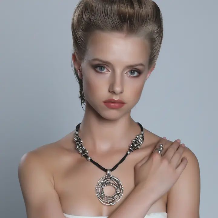 Antique Silver Ball Open Circle Necklace
