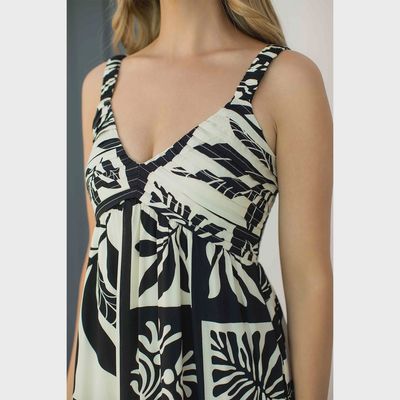 Shirred Bodice Floral Print Maxi Dress