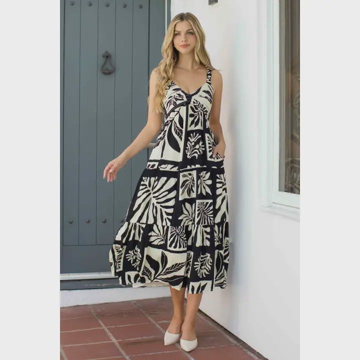 Shirred Bodice Floral Print Maxi Dress