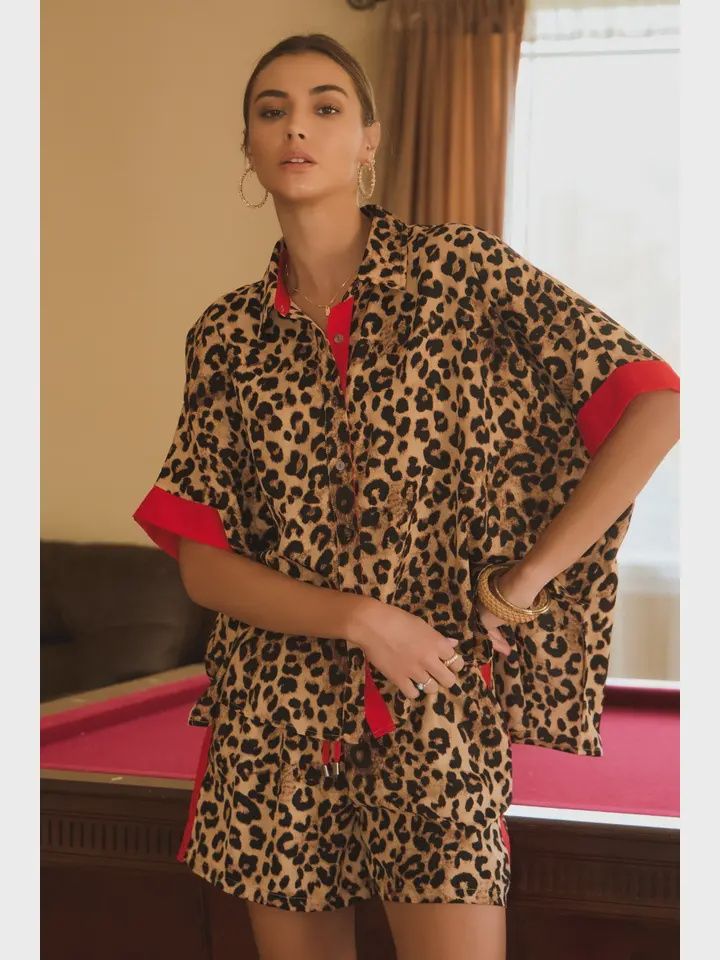 Leopard Printed Shirt w/ Red