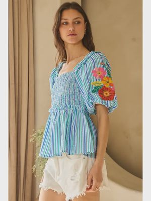Striped Smocked Baby Doll Top