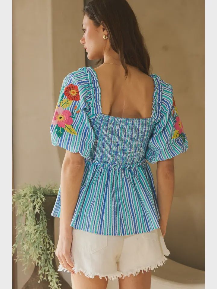 Striped Smocked Baby Doll Top