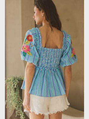 Striped Smocked Baby Doll Top