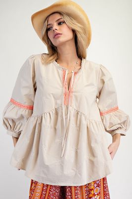 Embroidered Babydoll Top