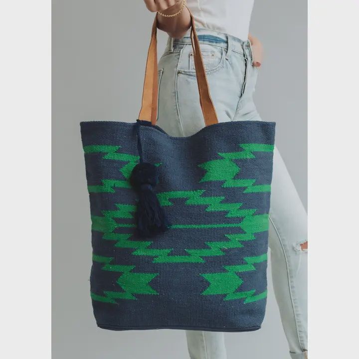 Navy &amp; Green Aztec Tote