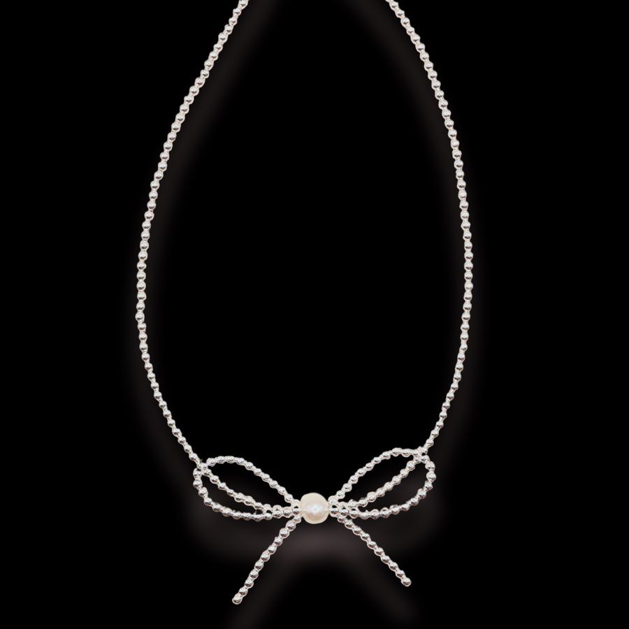 Silver Bow Necklace 18&quot;