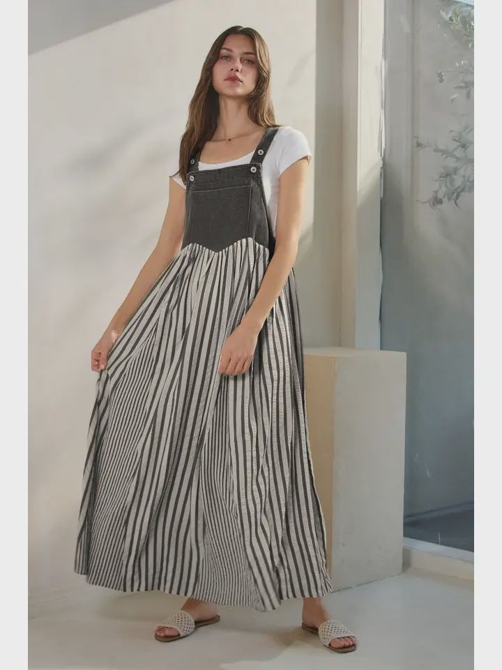 Black Stripe Overall Dress