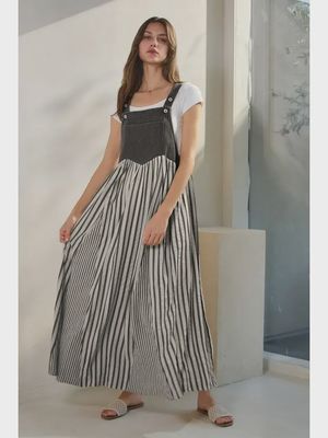 Black Stripe Overall Dress