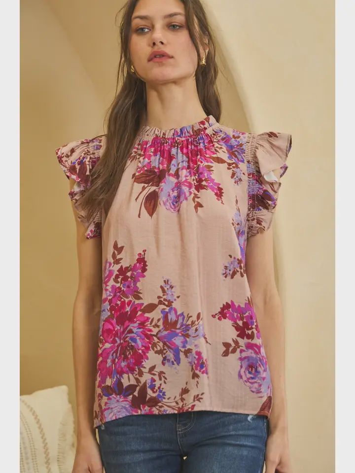 Mauve Multi Floral Flutter Blouse