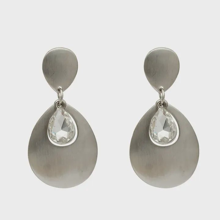 Dangle CZ Clip-On Earring, Colour: Silver