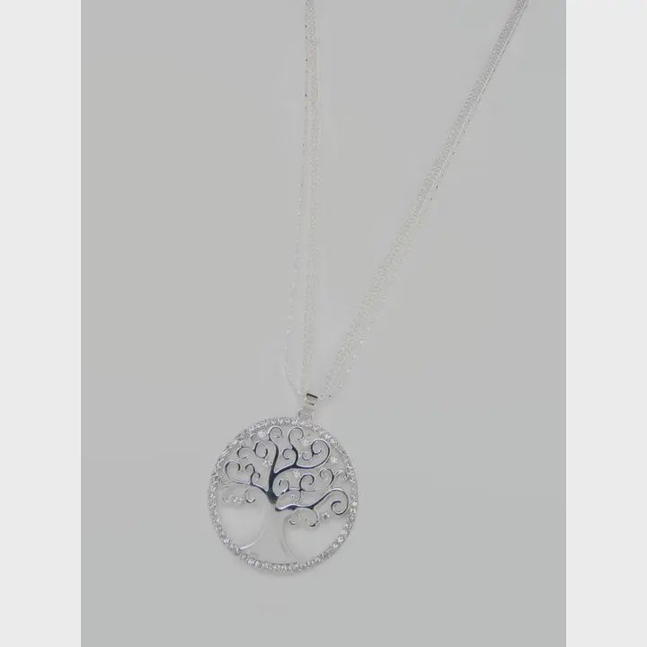 Tree of Life CZ Necklace, Colour: Silver
