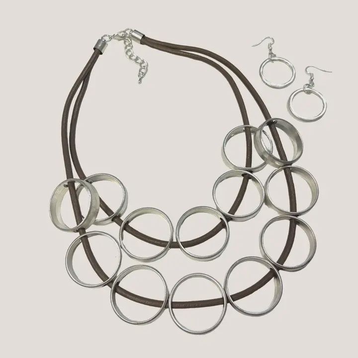 2 Tier Multi Circle Necklace W. Earrings