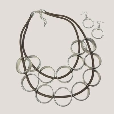 2 Tier Multi Circle Necklace W. Earrings