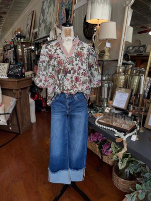 Pale Robins Egg Floral Blouse