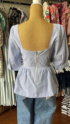 Blue and White Poplin Top