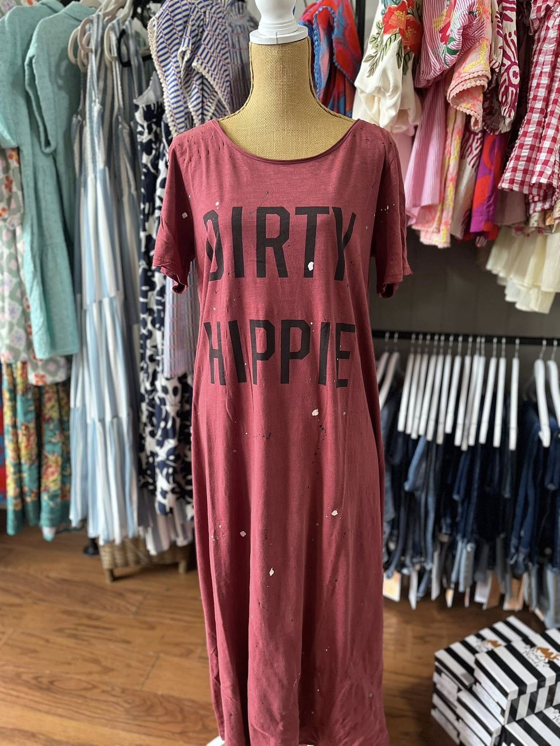 Dirty Hippie Splatter Long Shirt Dress, Colour: Red Wine, Size: One Size