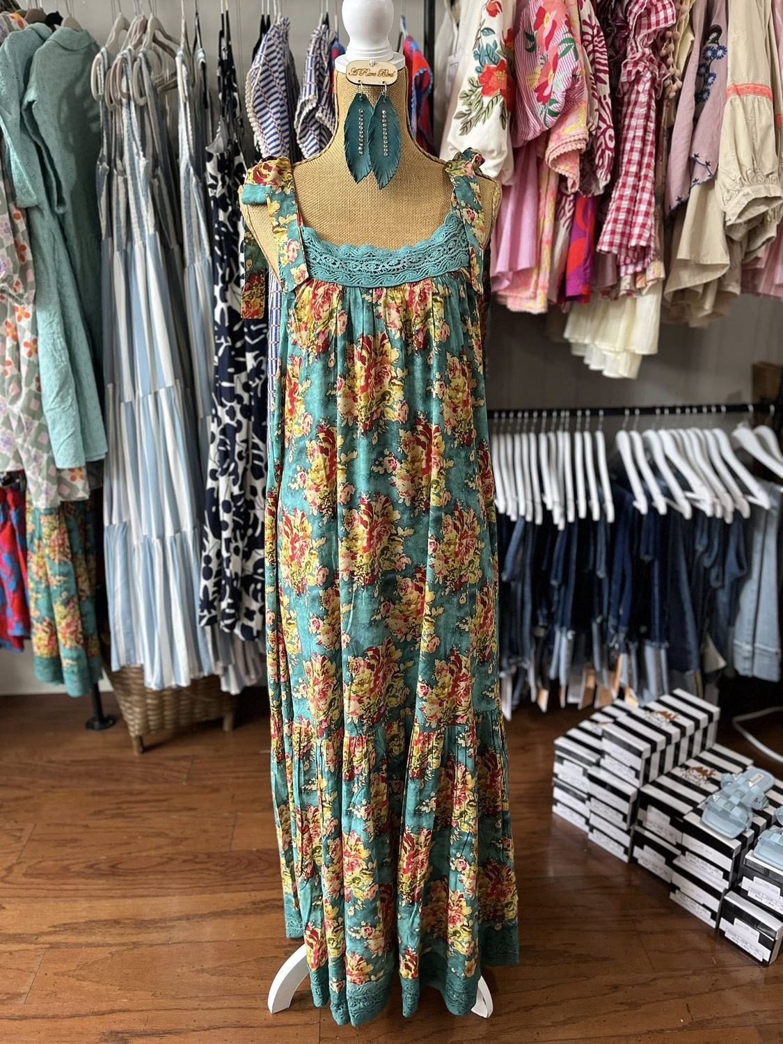 A Rare Bird Blue Floral Tie Strap Dress