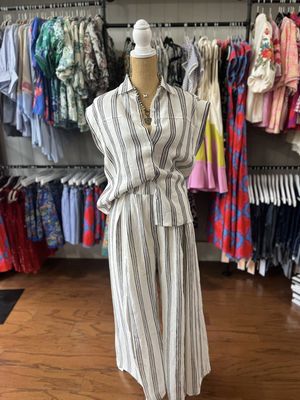 Linen Lined Wide Leg Pants w. Front Slits