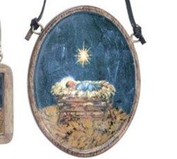 Mango Wood Nativity Ornaments, Colour: Oval Baby Jesus Blue