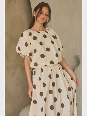 Polka Dot Bouse w. Pleated Front