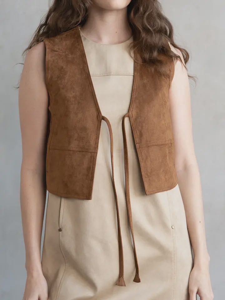 Brown Suede Front Tie Closure Vest