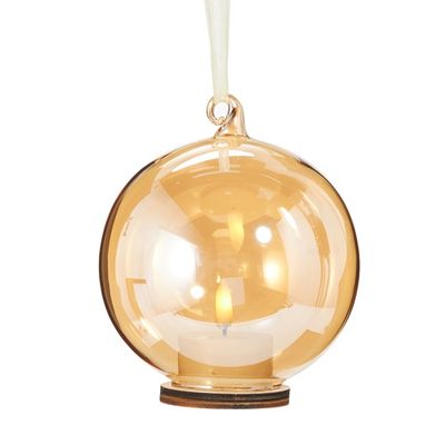 5.5&quot; Gold Glass Ornament w. Ivory Tealight
