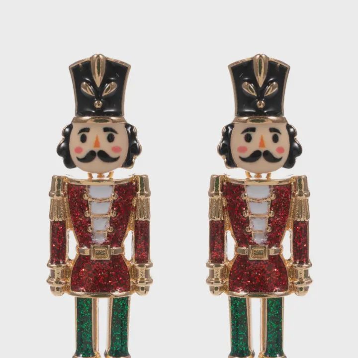 2&quot; Red Metal Nutcracker Earrings