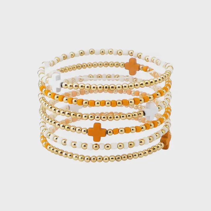Orange &amp; White Cross Set/6 Bracelets