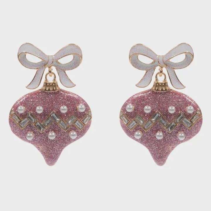 Pink Ornament Earring w. White Bow