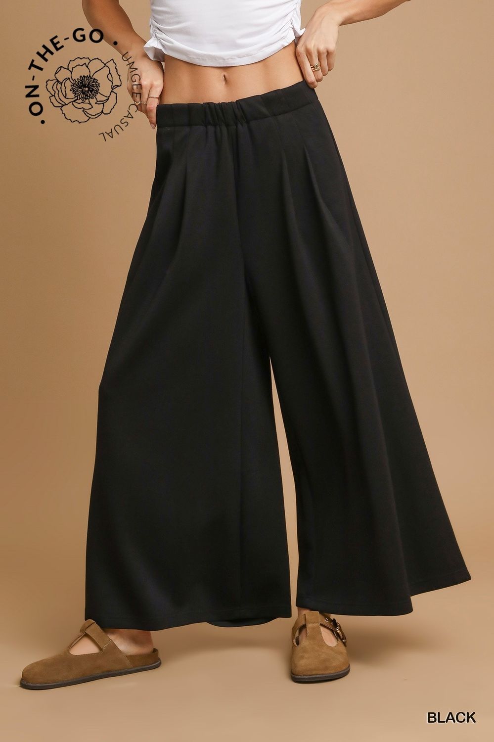 Wide Leg Lounge Pants w/ Pleats, Size: Black XSmall