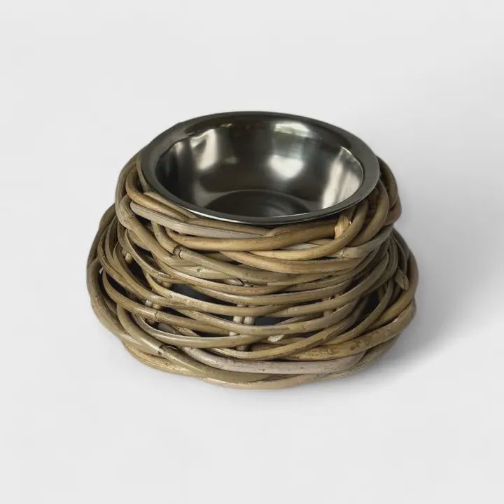 Rattan Pet Bowl w. Stainless Steel Bowl