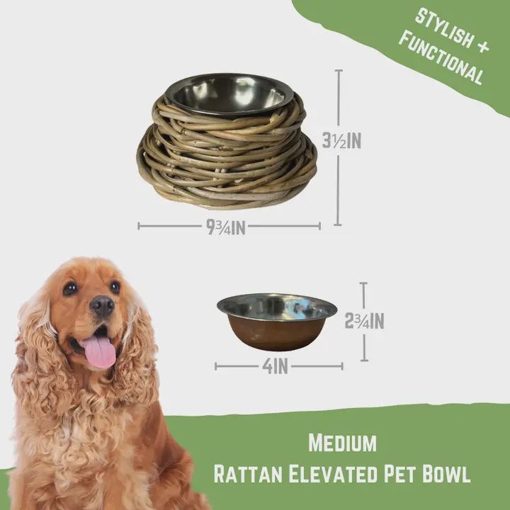 Rattan Pet Bowl w. Stainless Steel Bowl