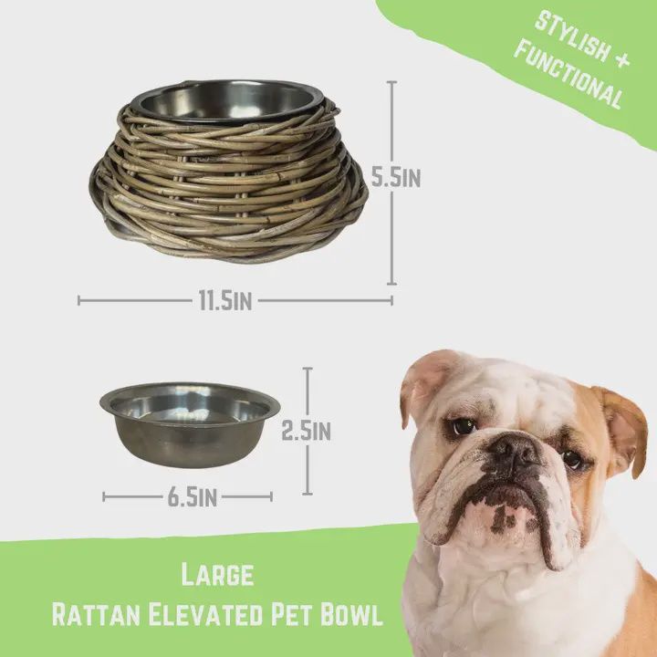 Rattan Pet Bowl w. Stainless Steel Bowl