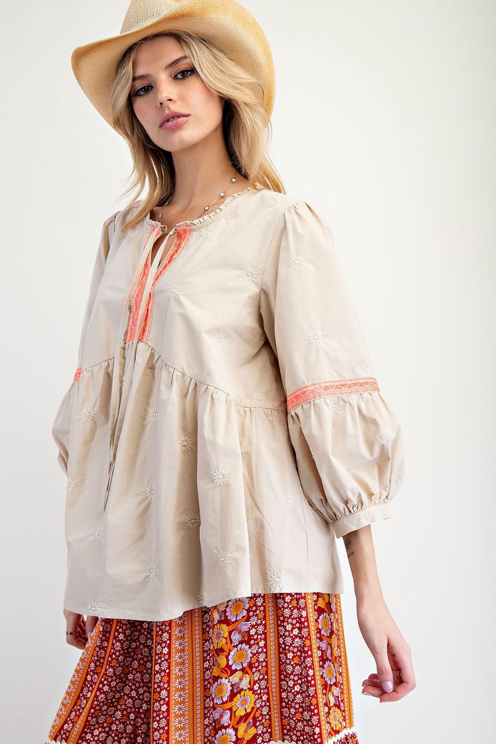 Embroidered Babydoll Top