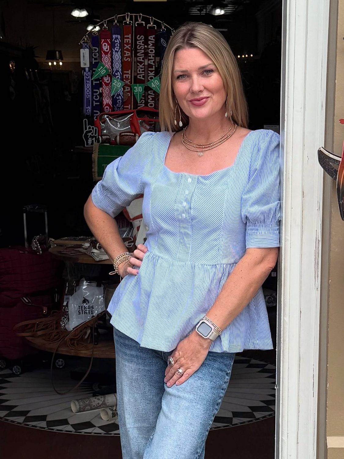 Blue and White Poplin Top