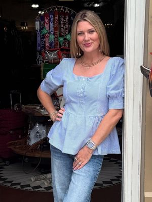 Blue and White Poplin Top