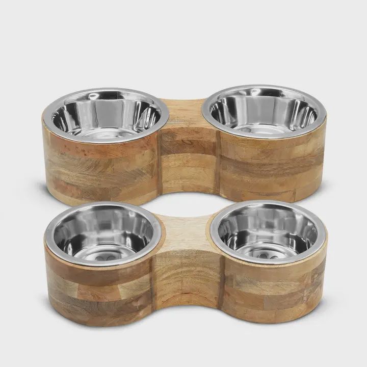 2 Bowl Rampur Elevated Mango Wood Pet Feeder