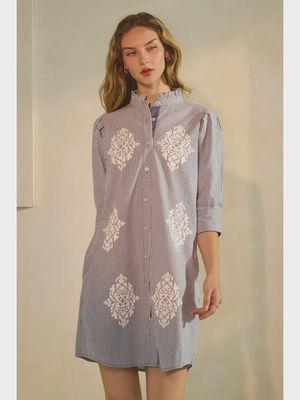 Blue Pinstripe Motif Dress