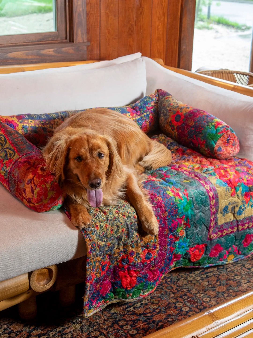 Rainbow Bandana Patchwork Sofa Dog Bed- L/XL