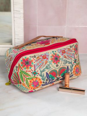 Cream Folk Flower Travel Cosmetic Organizer