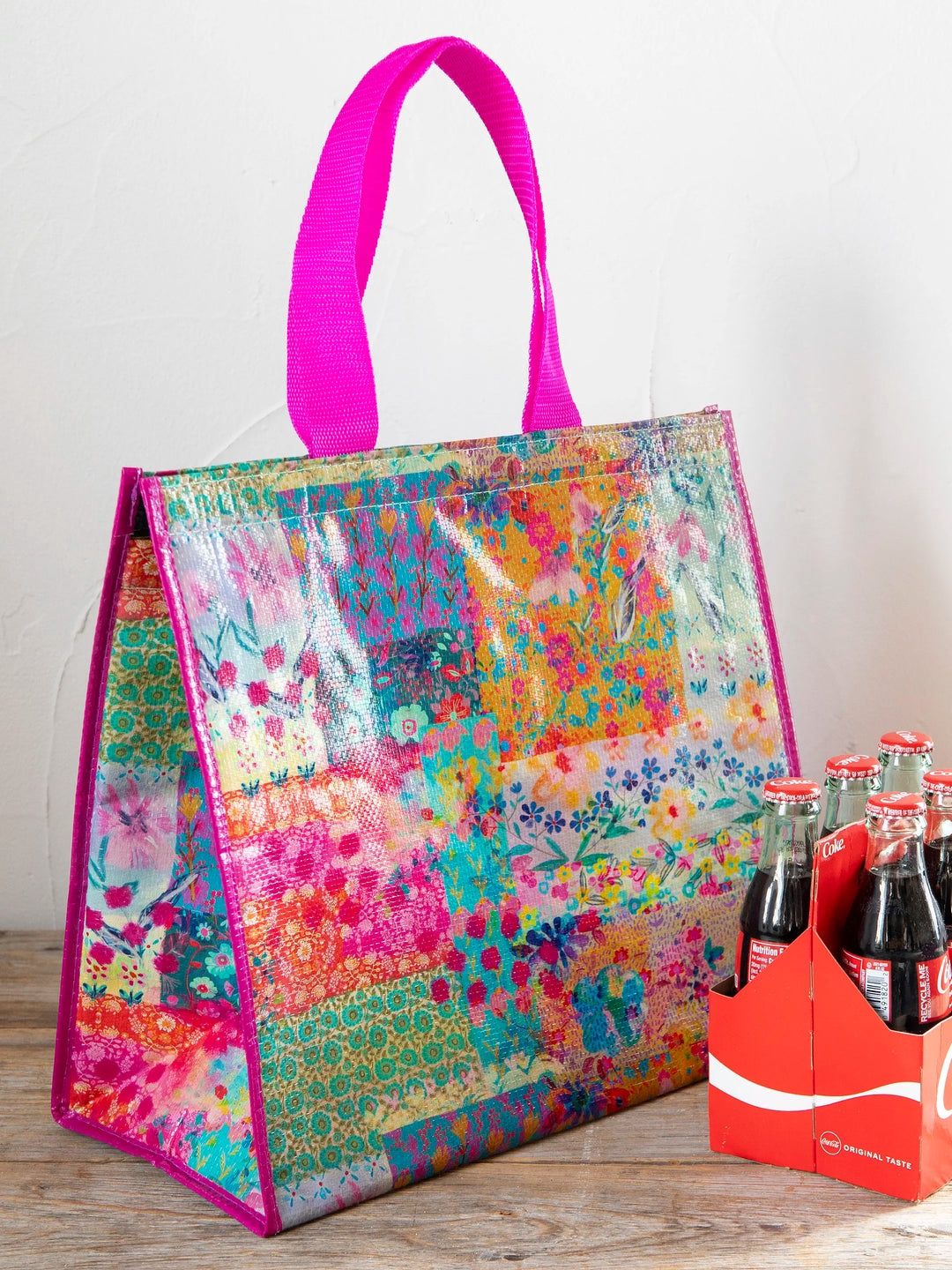 Pink Watercolor Patchwork Insulated Cooler Tote