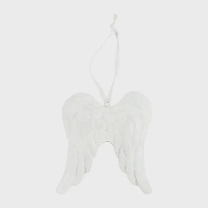 White Frosted Resin Angel Wing Ornament