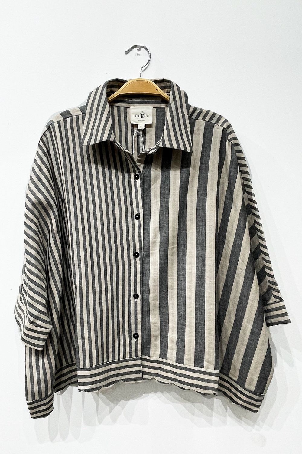 Mixed Stripe Button Down Shirt, Colour: Black, Size: Small