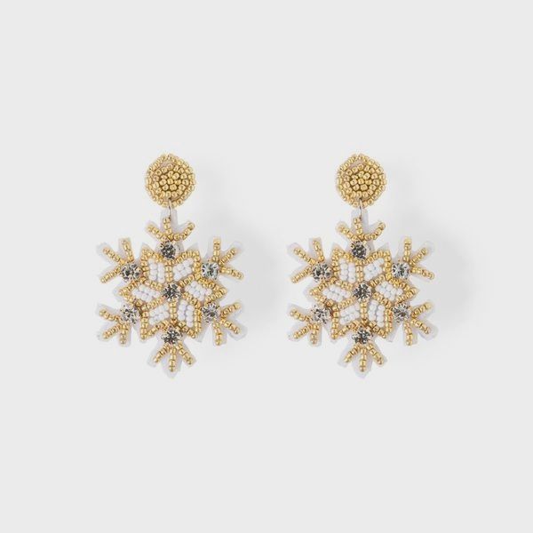 Holiday Spirit Beaded Earring, Colour: Gold Snowflake