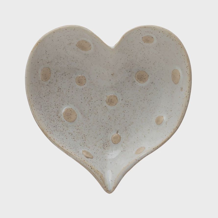 4&quot; L Stoneware Heart Dish w. Dots