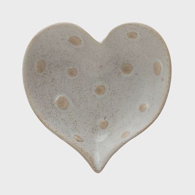 4&quot; L Stoneware Heart Dish w. Dots