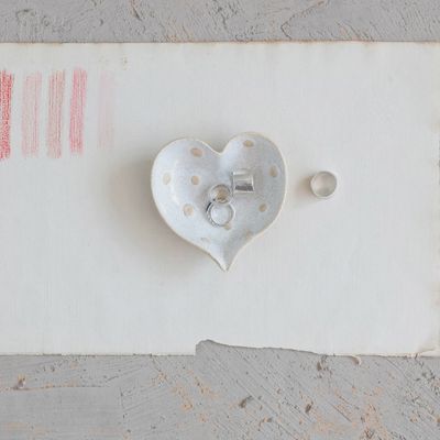 4&quot; L Stoneware Heart Dish w. Dots