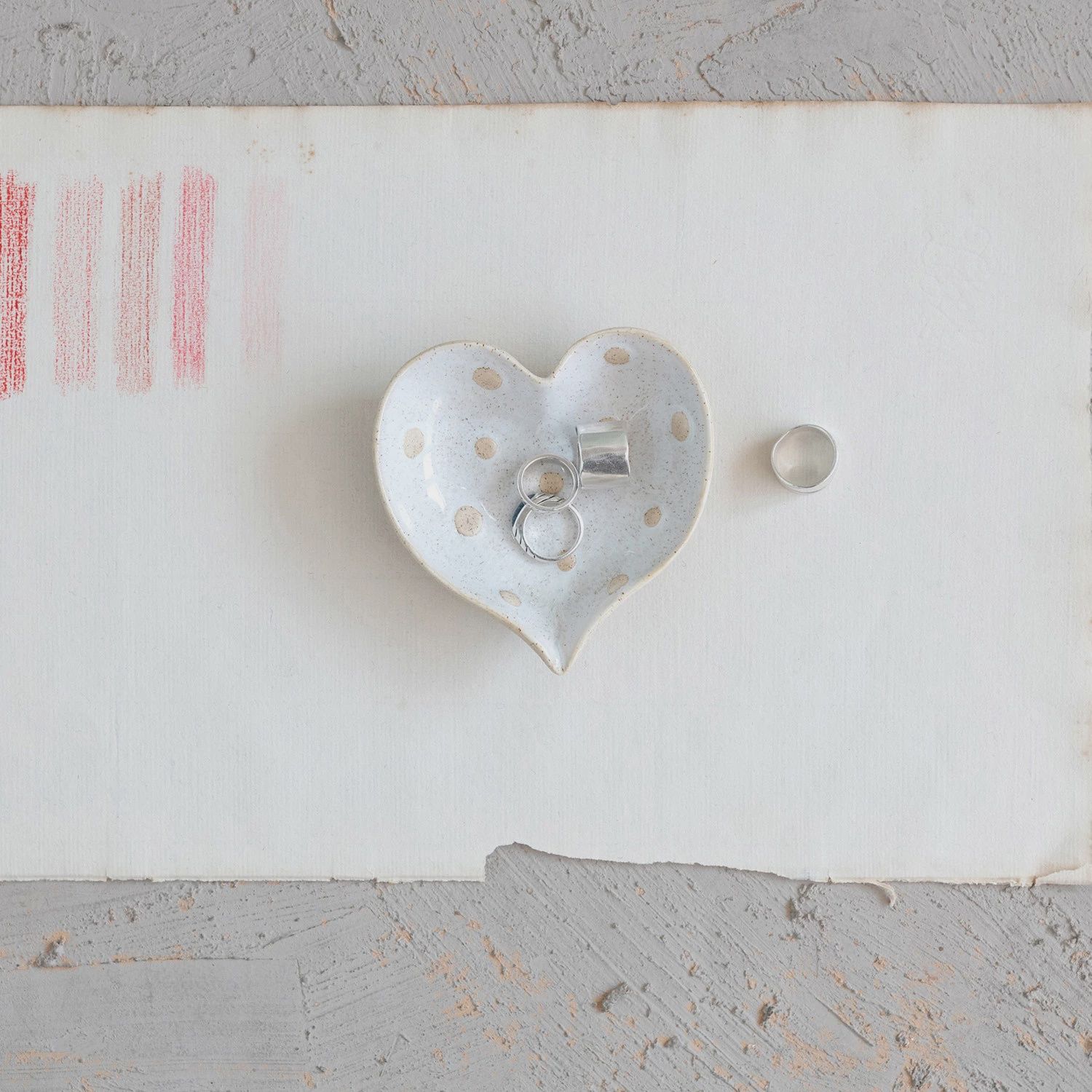4" L Stoneware Heart Dish w. Dots
