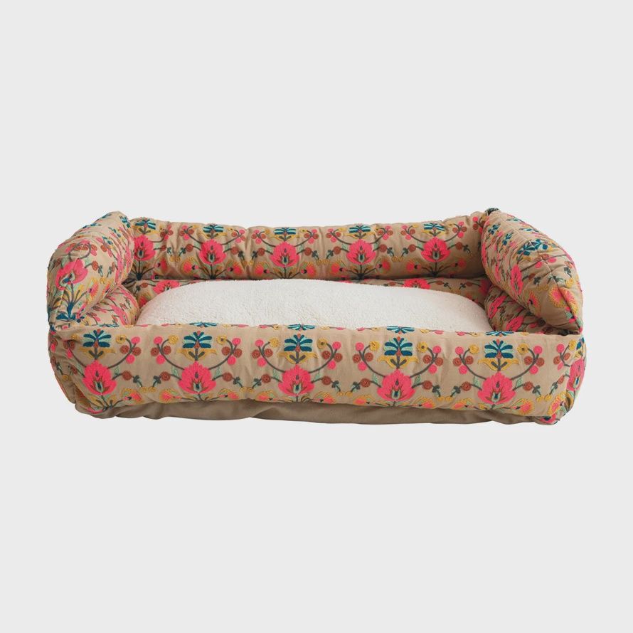 Hot Pink Embroidered Plush &amp; Sherpa Lined Dog Bed